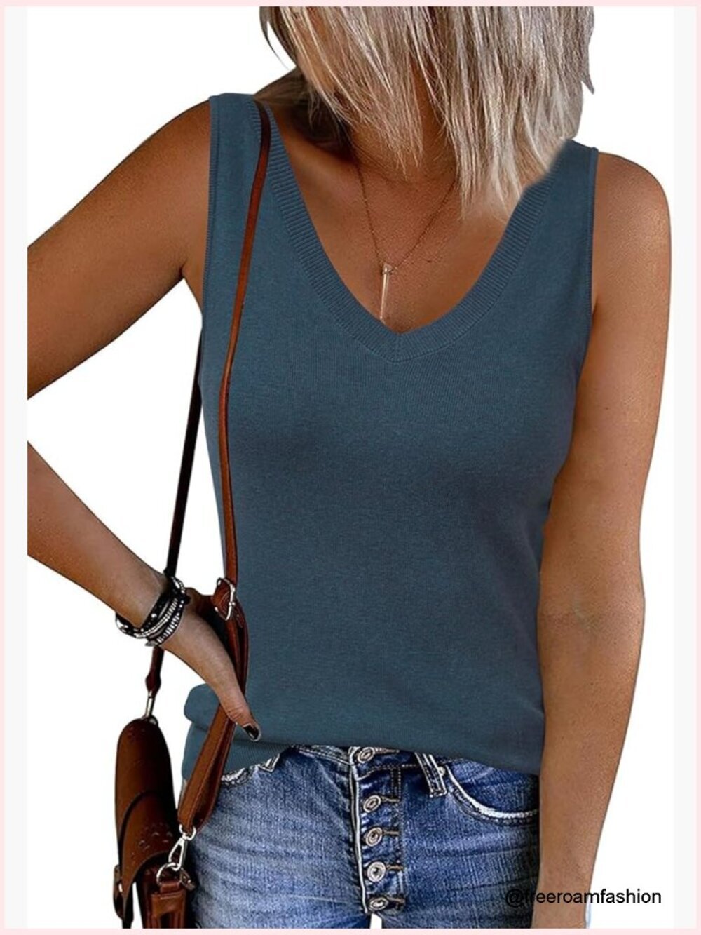 Wool Blend Slim Fit Double V-Neck Tank Top